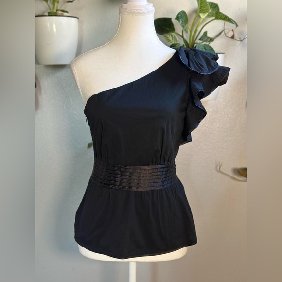 bebe Tops - 2b Bebe Black One Shoulder Ruffle Blouse Size XS